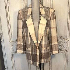 VINTAGE Joyce Sportswear Light Academia Large Neutral Plaid Blazer Jacket Size M